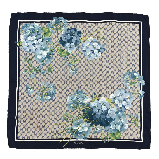 GUCCI Modal Silk GG Blooms Shawl Scarf Blue 1478363