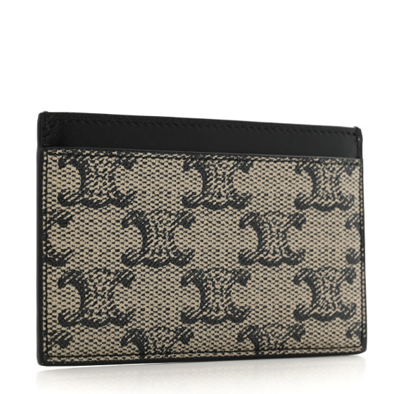 CELINE Triomphe Canvas Card Holder Beige Black 1690812
