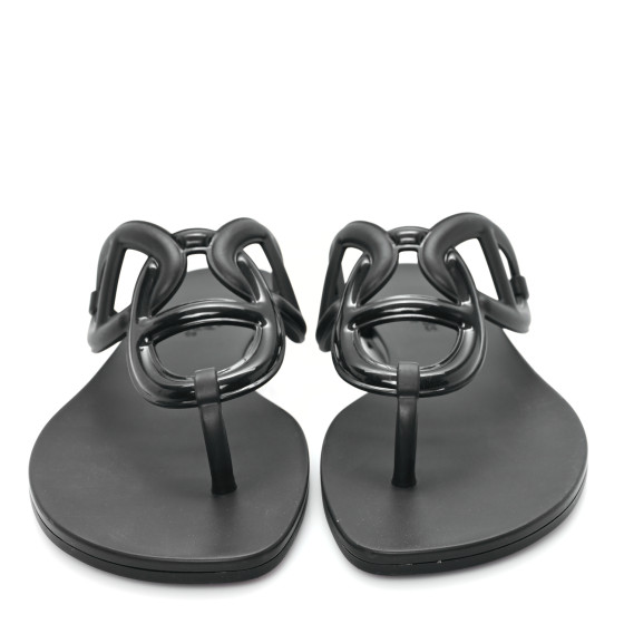 HERMES Rubber Womens Egerie Sandals 38 Black 1688339