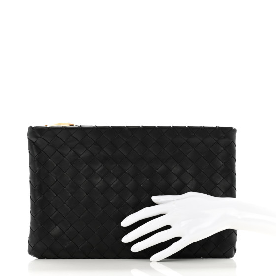 BOTTEGA VENETA Nappa Intrecciato Zip Pouch Black 1691593
