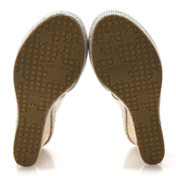 JIMMY CHOO Calfskin Raffia Parker 100 Wedge Sandals 37 Milk