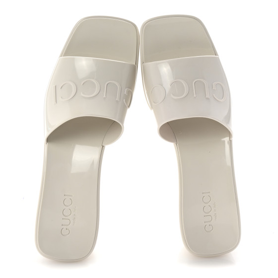 GUCCI ホワイト ミュール GUCCI Rubber Gucci Logo Womens Platform 20/60mm Slide