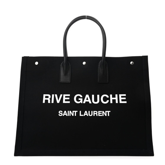 バッグ・カバンその他 Saint Laurent Rive Gauche Tote Bag in Linen And Leather SAINT LAURENT Linen Calfskin Rive Gauche Tote Black 1686412