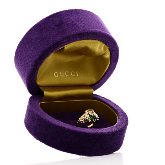ユリィ GUCCI 18K Yellow Gold Diamond Chrome Diopside Lion Head Ring