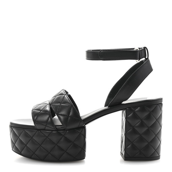 chanel 39 パンプス サンダル CHANEL Lambskin Quilted Logo Platform Sandals 39 Black