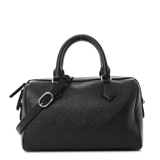 GUCCI Calfskin GG Emblem Medium Boston Bag Black 1688646
