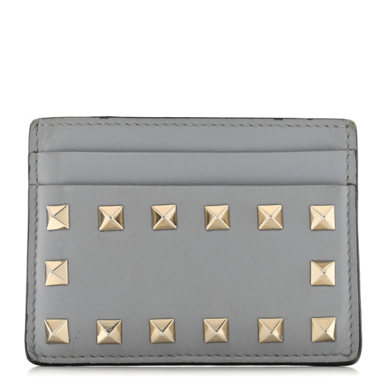 VALENTINO GARAVANI Vitello Rockstud Card Holder Grey 1692327