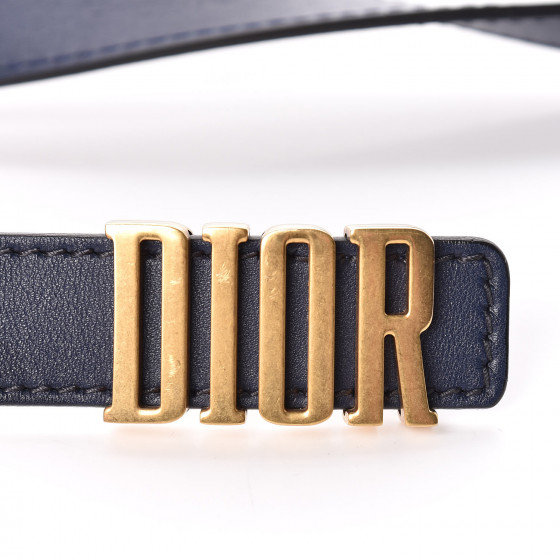CHRISTIAN DIOR Calfskin D Fence Belt 85 Navy 441463