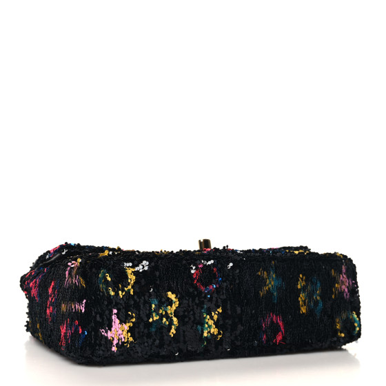 【ロゴがポイント♪】CHANEL CHANEL Sequin Logo CC Small Single Flap Black Multicolor