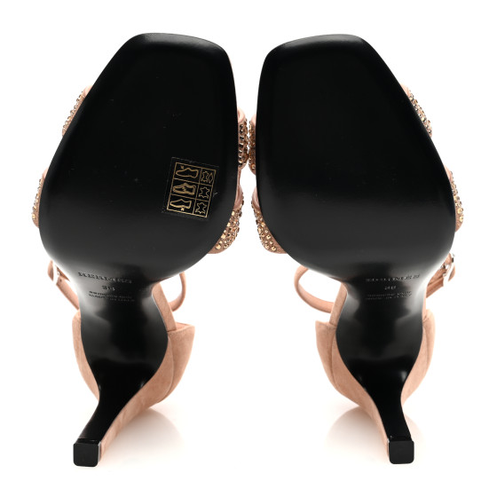 HERMES Suede Goatskin Crystal Joy 105 Sandals 39 Nude