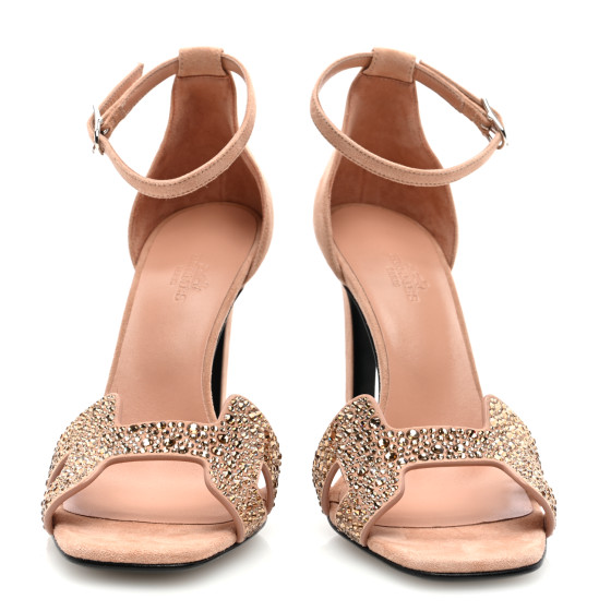 ◆美脚効果◆【HERMES】フェミニン Joy 105 サンダル HERMES Suede Goatskin Crystal Joy 105 Sandals 39 Nude