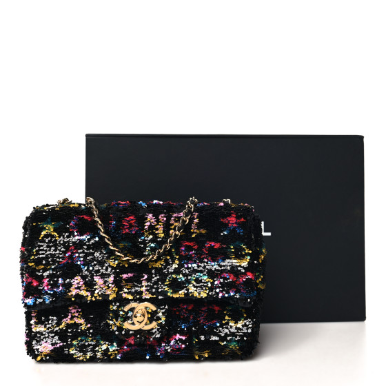 CHANEL Sequin Logo CC Small Single Flap Black Multicolor