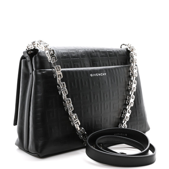 GIVENCHY Soft Calfskin 4G Embossed Medium Shoulder Bag Black