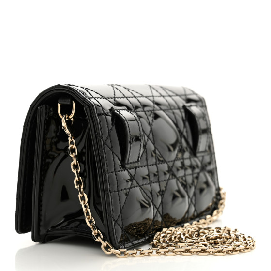 特別セーフ DIOR CHRISTIAN Patent Black Chain on Pouch Mini Cannage バッグ