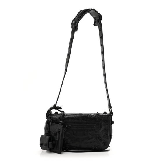 BALENCIAGA Agneau Arena XS Le Cagole Flap Bag Black 1653681