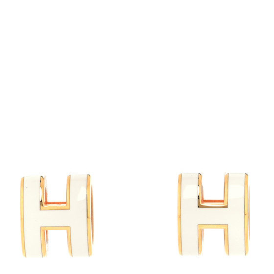 HERMES Rose Gold Lacquered Mini Pop H Earrings White 1655777