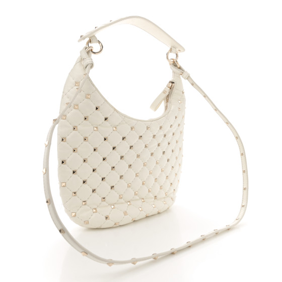 VALENTINO GARAVANI Nappa Small Rockstud Spike Hobo White