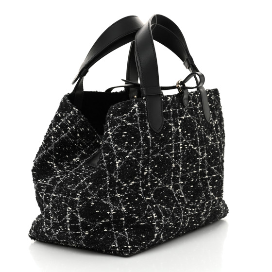 CHRISTIAN DIOR Calfskin Tweed Cannage Medium Toujours Black