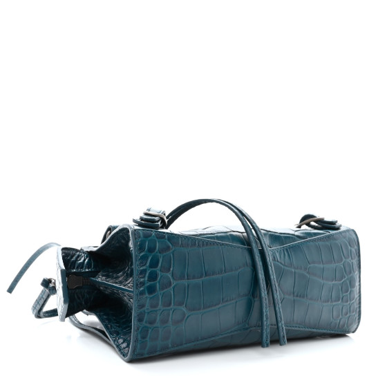 【VIP価格】BALENCIAGA Electric Blue Crocodile Skin Clutch BALENCIAGA Shiny Calfskin Crocodile Embossed Hourglass Top