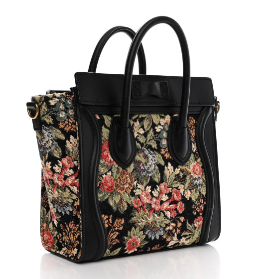 CELINE Calfskin Lambskin Canvas Jacquard Floral Nano Luggage