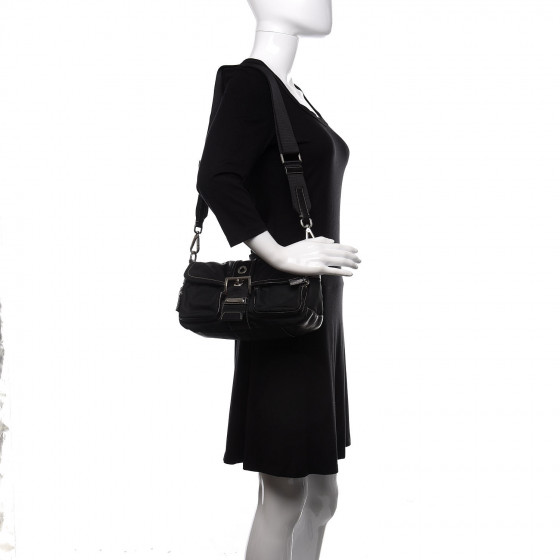 PRADA Soft Calfskin Nylon Buckle Shoulder Bag Black 661945