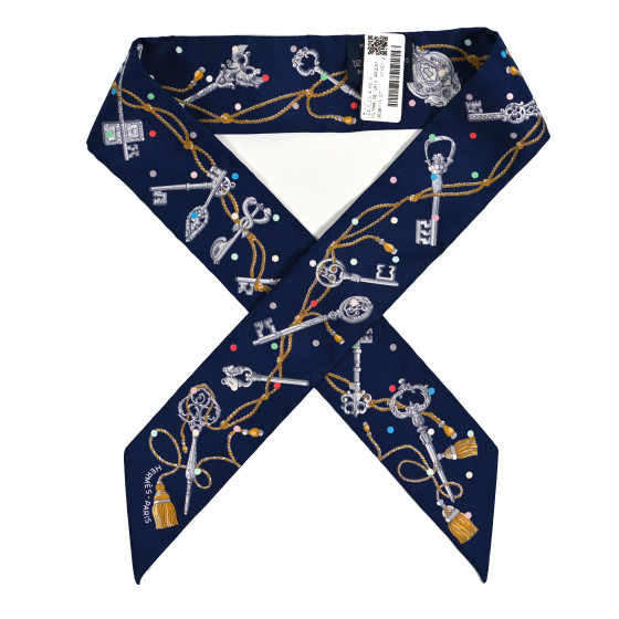在庫あり☆Hermes Les Cles a Pois twilly HERMES Silk Les Cles A Pois Twilly Marine Gris Argent