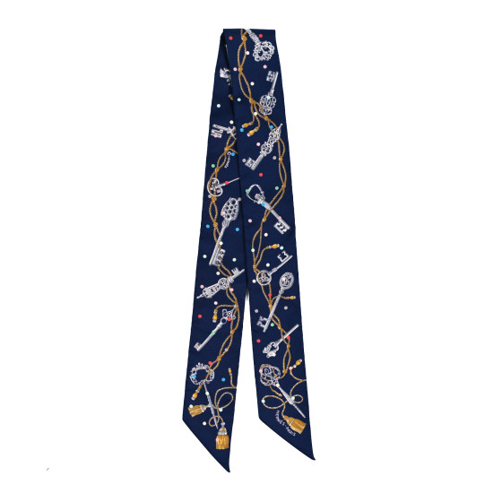 在庫あり☆Hermes Les Cles a Pois twilly HERMES Silk Les Cles A Pois Twilly Marine Gris Argent