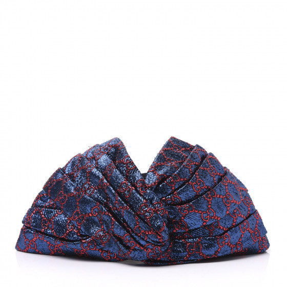GUCCI Metallic Lurex Silk GG Supreme Headband S Blue Red