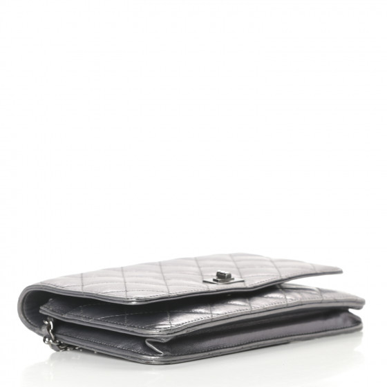 【ヴィンテージ】Rank:B☆Chanel Grey Quilted Chain 長財布 CHANEL Metallic Aged Calfskin Quilted Reissue Wallet On