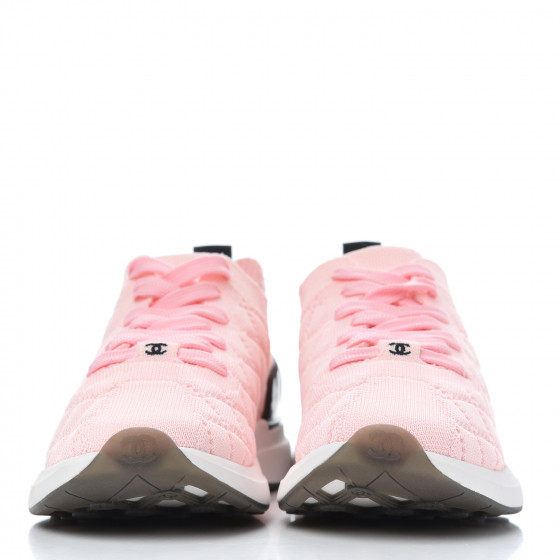 CHANEL Mixed Fibers Quilted Womens CC Sneakers 39.5 Light