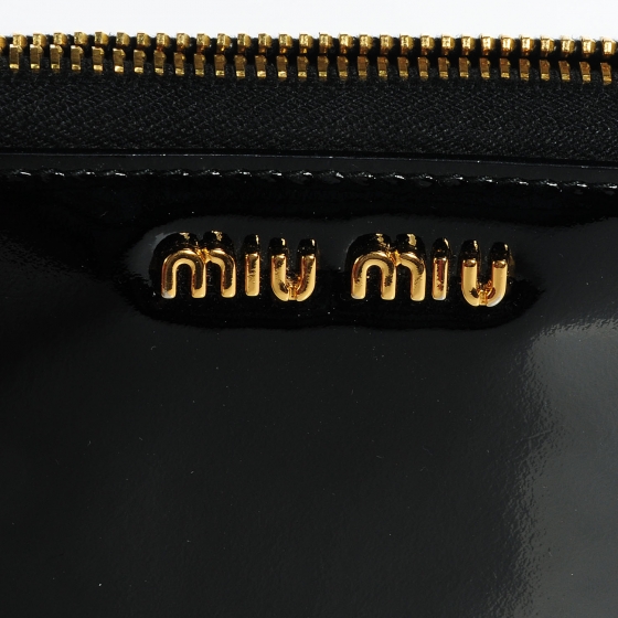 MIU MIU Patent Bow Zip Around Wallet Black 66613 | FASHIONPHILE
