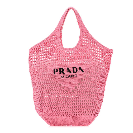 トートバッグ Prada Crochet Logo Ld05 PRADA Logo-Embroidered Crochet Tote Bag in BLACK | endource
