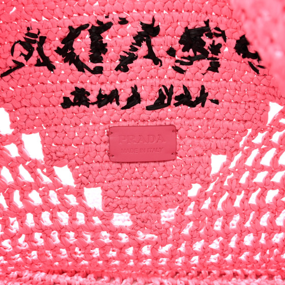 PRADA Yarn Raffia Effect Crochet Logo Embroidered Shopping