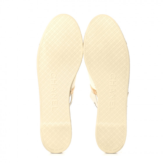 CHANEL Metallic Lambskin CC Slingback Espadrilles 42 Ivory