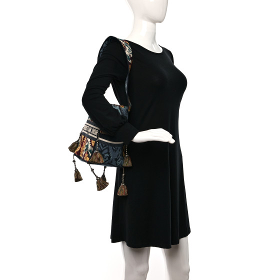 CHRISTIAN DIOR Canvas Embroidered Paisley D-Bubble Bucket