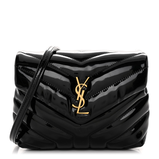 SAINT LAURENT Patent Y Quilted Monogram Toy Loulou Crossbody Bag Black