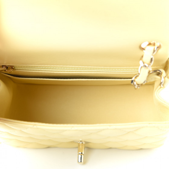 CHANEL Lambskin Quilted Mini Square Flap Light Yellow 693288