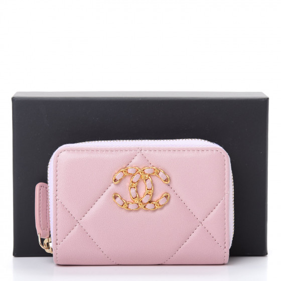 CHANEL Lambskin Quilted Chanel 19 Zip Around Coin Purse
