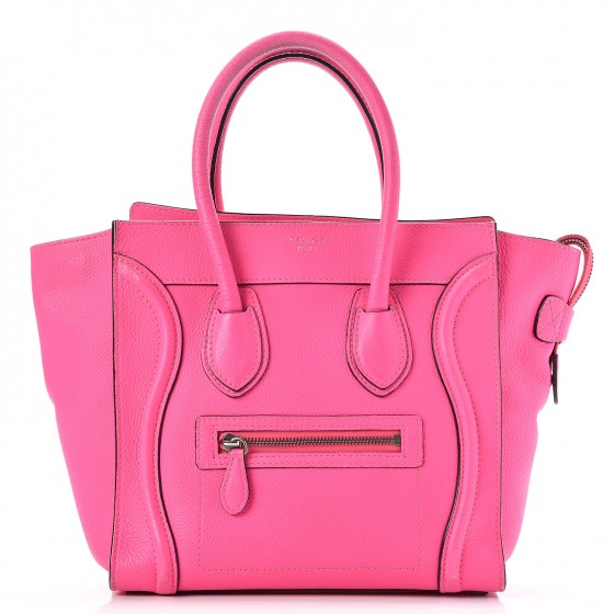 CELINE Drummed Calfskin Micro Luggage Fluo Pink 247127
