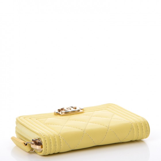 CHANEL Lambskin Quilted Boy Zip Around Coin Purse Wallet
