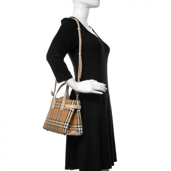 $1650 BURBERRY SM BANNER CRIMSON LEATHER CHECK CANVAS