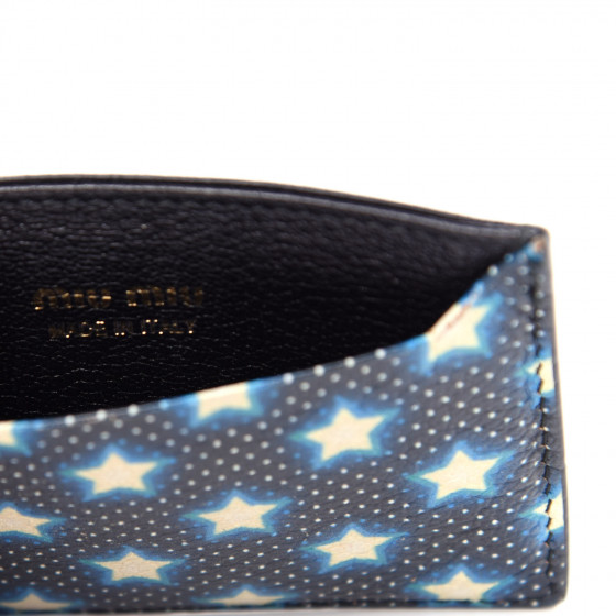★ mynカート★ MIU MIU Goatskin Madras Star Print Card Holder Black