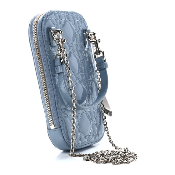 CHRISTIAN DIOR Patent Cannage Lady Dior Phone Holder Cloud