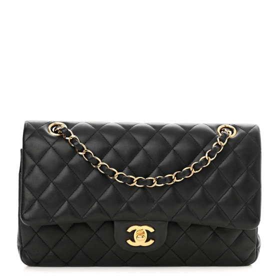 Lambskin Quilted Medium Double Flap Black