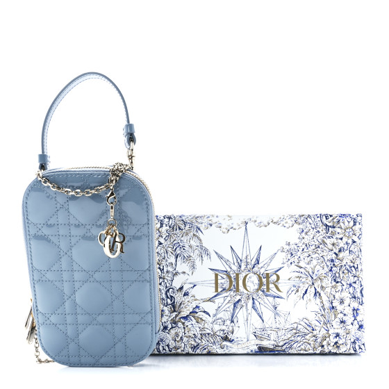 CHRISTIAN DIOR Patent Cannage Lady Dior Phone Holder Cloud