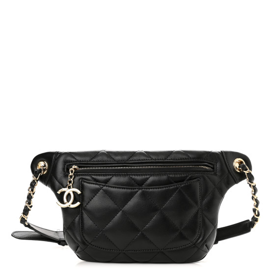 Lambskin Quilted Waist Belt Bag Black