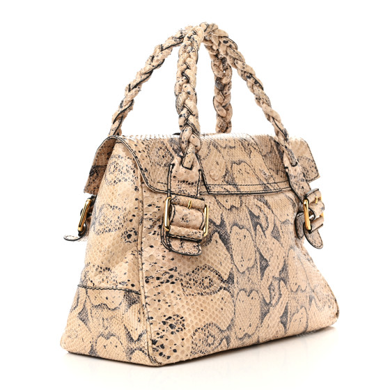 VALENTINO GARAVANI Snakeskin Braided Satchel Beige 1401168