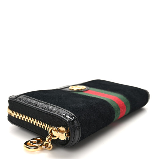 GUCCI Suede Patent GG Web Ophidia Zip Around Wallet Black
