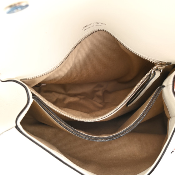 JIMMY CHOO Calfskin Crystal Medium Cheri Top Handle Bag Milk