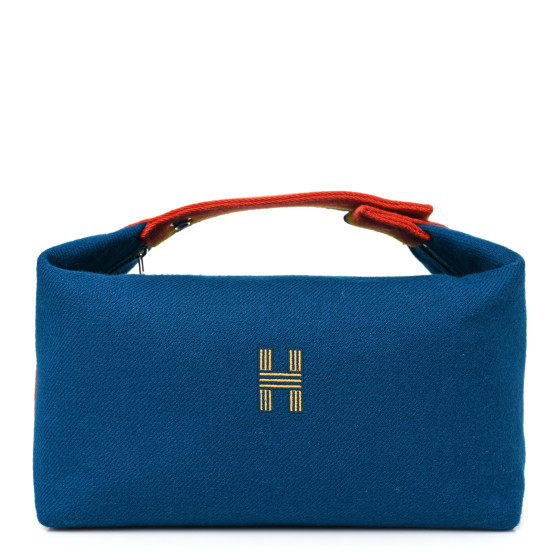HERMES Wool Rocabar Large Bride-A-Brac Pouch Bleu Paon